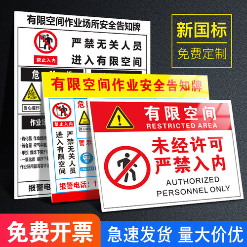 有限空间安全警示牌受限空间危险作业告知卡标识牌子告示牌闲人免进密闭空间标示标志提示指示贴纸警告贴定制 - 图0