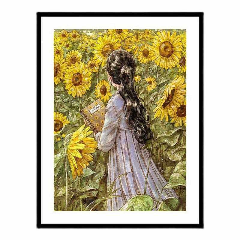 新款直销钻石画2023新款可爱卡通向日葵女孩点贴钻十字绣小幅儿童,淘宝优惠券,粉丝福利购,淘宝优惠卷