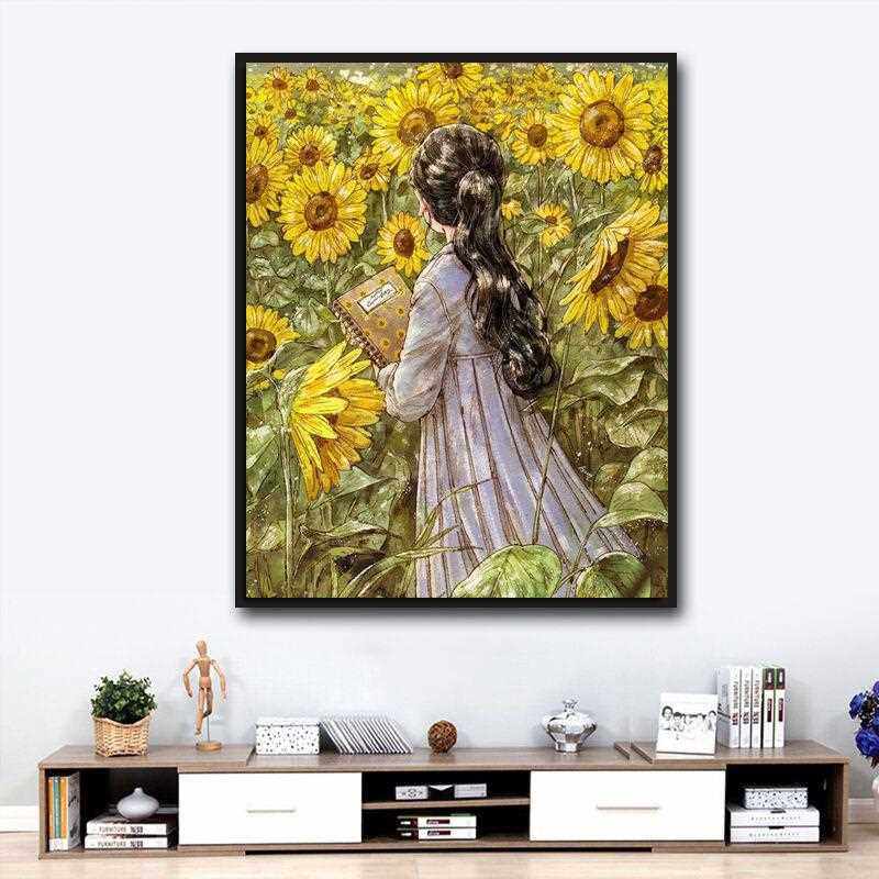 新款直销钻石画2023新款可爱卡通向日葵女孩点贴钻十字绣小幅儿童,淘宝优惠券,粉丝福利购,淘宝优惠卷