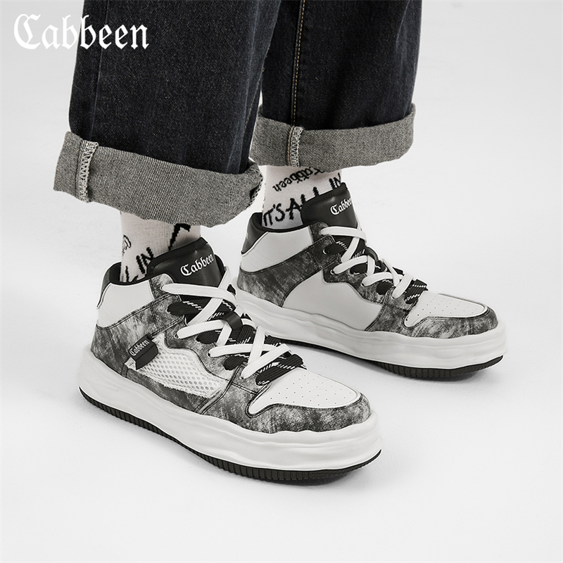 Cabbeen/卡宾旗舰官方正品 春秋男士溶解擦色高帮鞋 3224205012