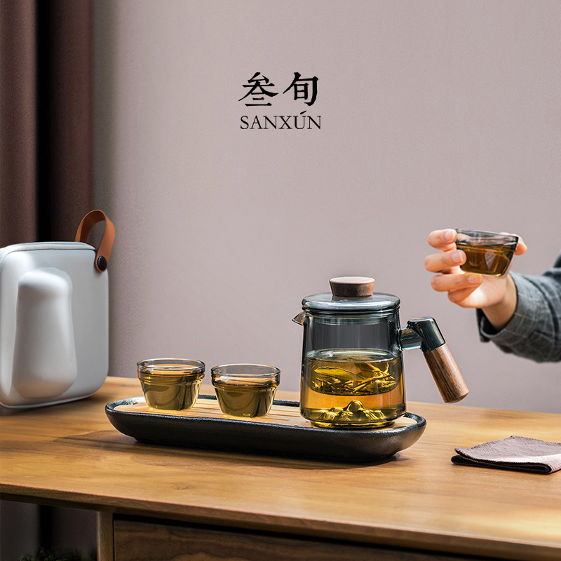 叁旬玻璃旅行茶具套装便携包户外露营旅游快客杯小套功夫茶杯茶盘,淘宝优惠券,粉丝福利购,淘宝优惠卷