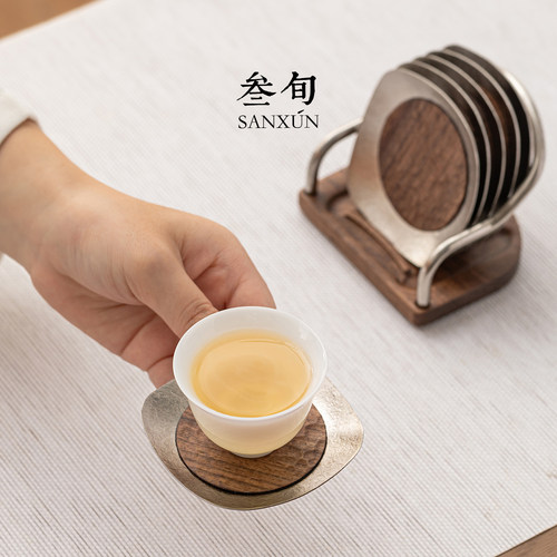叁旬轻奢高级感纯钛茶杯垫茶道功夫茶具配件胡桃木隔热垫茶托底托 - 图2