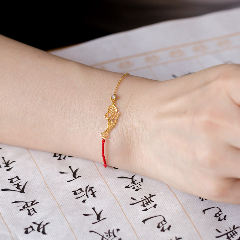 白海棠18k金镶锦鲤细生肖女送手链 白海棠手链