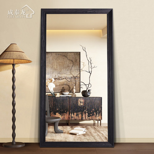 复古实木穿衣镜侘寂风全身镜家用落地壁挂墙服装店做旧试衣大镜子 - 图1