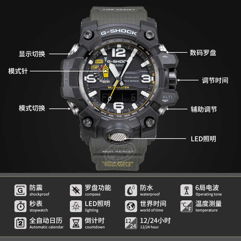 GWG1000 太阳光能六局电波表 shock g 手表 shock g 卡西欧大小泥王 GWG1000 太阳光能六局电波表 shock g 手表 shock g 卡西欧大小泥王