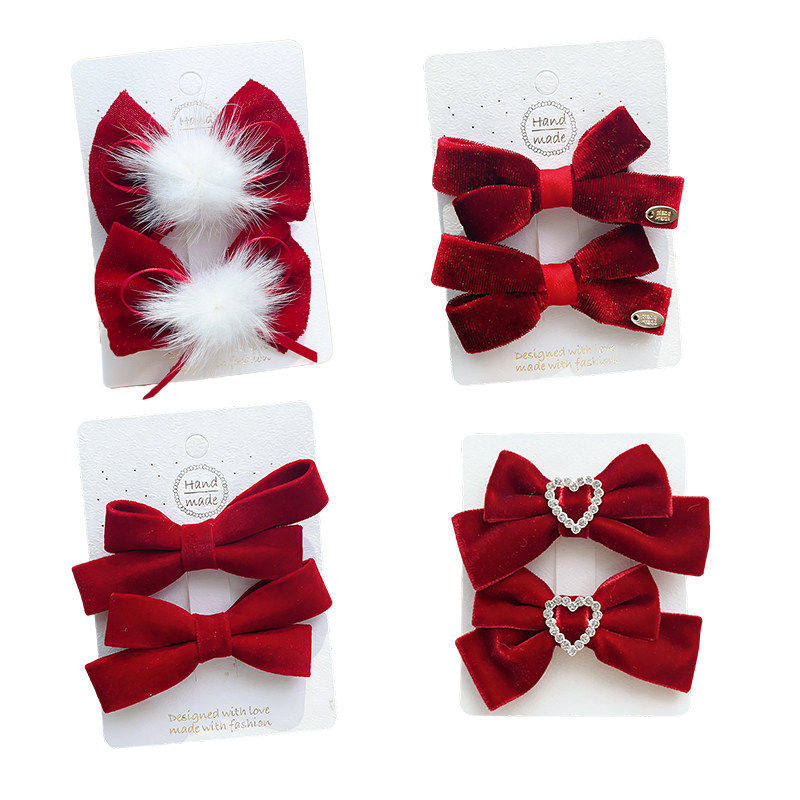 新年儿童发夹红色蝴蝶结绒面对夹子宝宝周岁拍照发饰头饰女童发卡,淘宝优惠券,粉丝福利购,淘宝优惠卷
