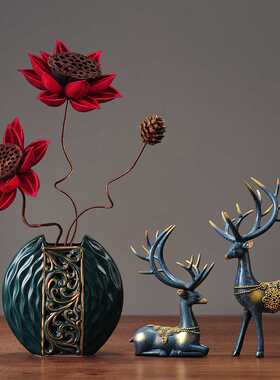 新款直销中式价鹿花瓶套装家居摆件客厅玄关柜台装饰摆设乔迁新居