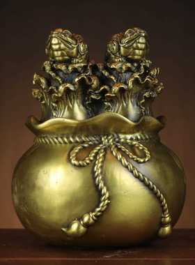 新款直销黄铜日进斗金金蟾钱袋 四蟾聚宝盆 家居店铺摆件 四方聚