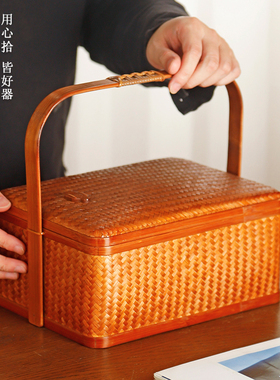 大漆竹编提篮食盒水果篮手提竹篮