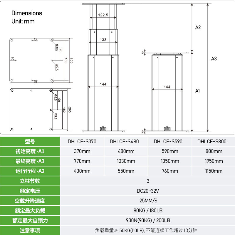 电动升降立柱工业医疗同步三节80kG电动升降机升降桌腿升降平台,淘宝优惠券,粉丝福利购,淘宝优惠卷