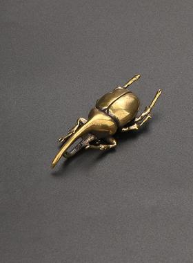 新款直销实心黄铜仿真昆虫铜虫子茶宠茶道摆件古铜创意独角仙甲虫