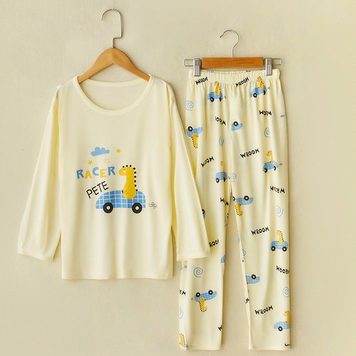 儿童竹纤维薄款睡衣套装夏季小孩长袖裤空调服男童女童春秋家居服 - 图3
