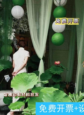 夏日彷真荷叶带杆莲花新中式民宿造景装饰莲蓬荷叶国风庭院布置景