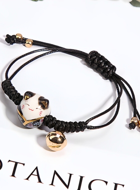 陶瓷招财猫红绳手链新年礼物