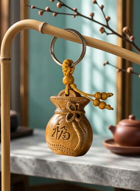 桃木福袋钥匙扣生肖挂件男女2026新款马年手作车载木质吊坠包挂饰