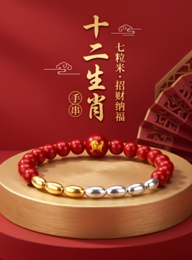 双圈叠戴七粒米手链十二生肖饰品