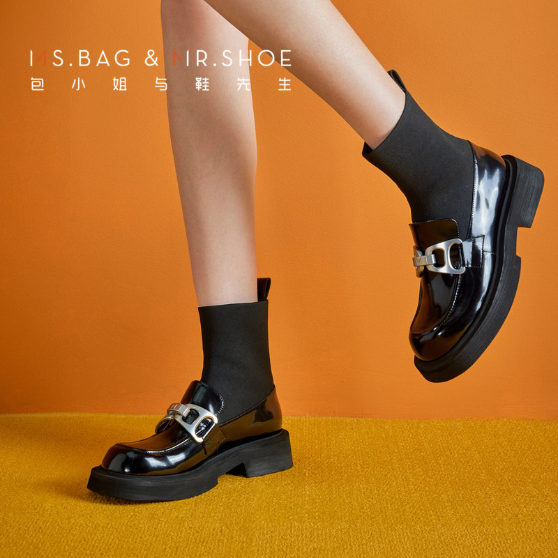包小姐与鞋先生经典厚底学院风轻酷扣式弹力袜靴女BW233245,淘宝优惠券,粉丝福利购,淘宝优惠卷