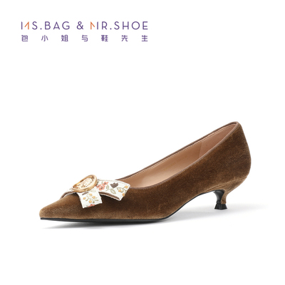 包小姐与鞋先生春秋优雅丝绒条带复古单鞋