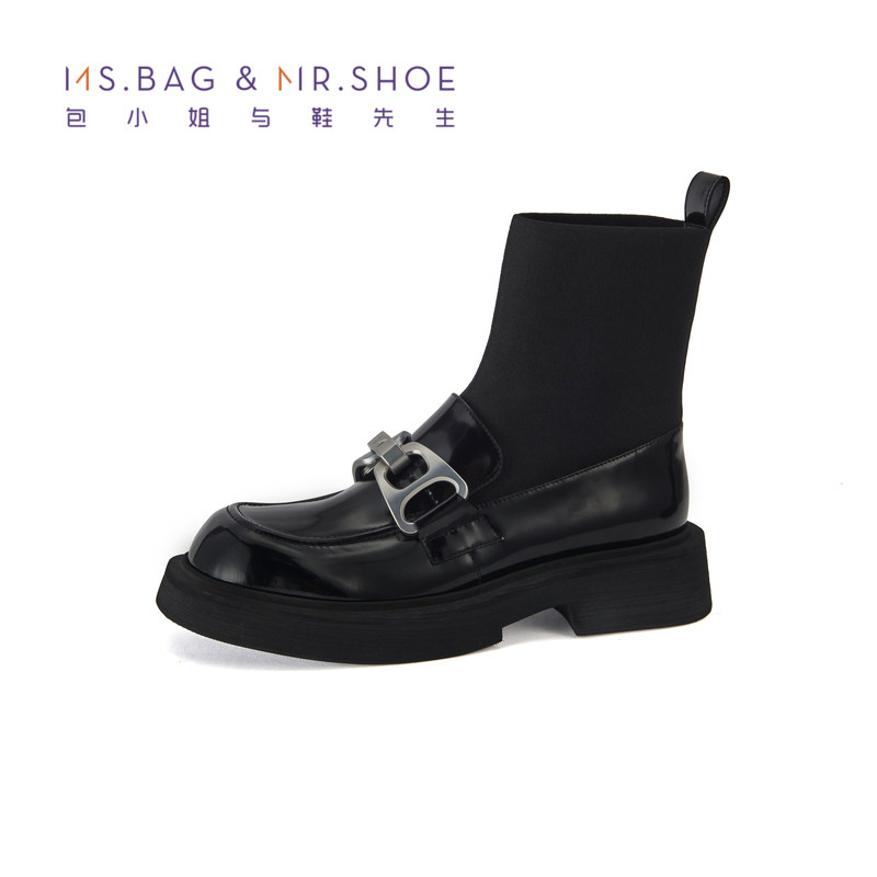 包小姐与鞋先生经典厚底学院风轻酷扣式弹力袜靴女BW233245,淘宝优惠券,粉丝福利购,淘宝优惠卷