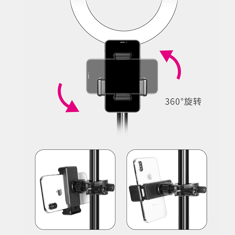 主播双手机直播支架带补光灯桌面小型美颜瘦脸高清大光圈灯光落地式网红环形灯三脚架多功能快手打光灯三角架-图1