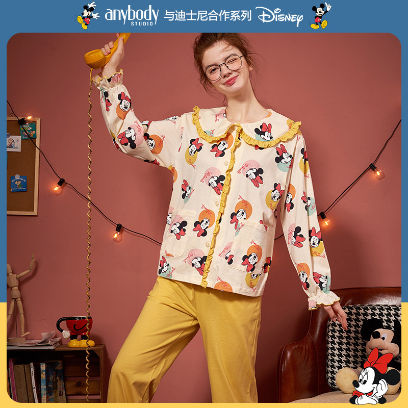 迪士尼春秋纯棉长袖新款可爱睡衣 anybody睡衣/家居服套装