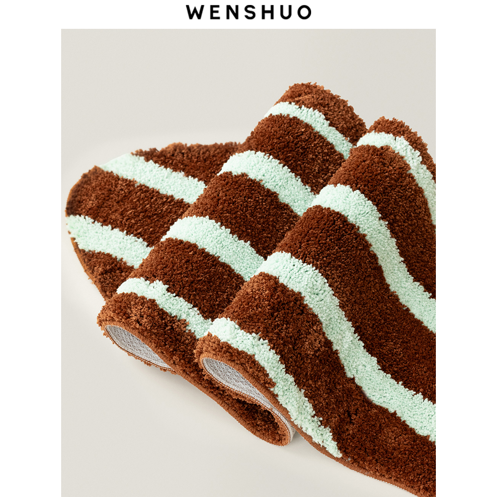 WENSHUO 原创撞色条纹地毯复古簇绒床边毯卧室客厅民宿咖啡店 - 图2