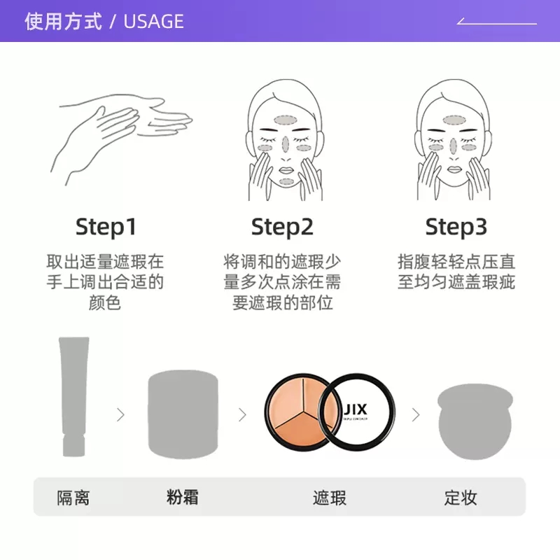 【自营】JIX自然遮盖脸部暇疵痘印泪沟提亮遮瑕盘三色遮瑕膏15g