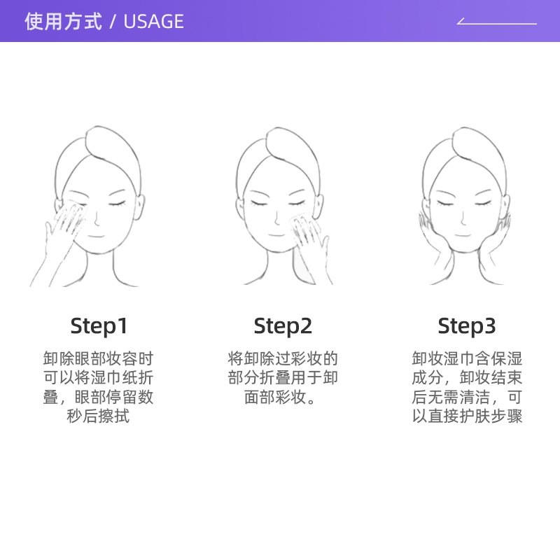 【自营】缤若诗卸妆湿巾湿纸巾眼唇脸三合一便携湿巾纸3包卸妆巾-图2