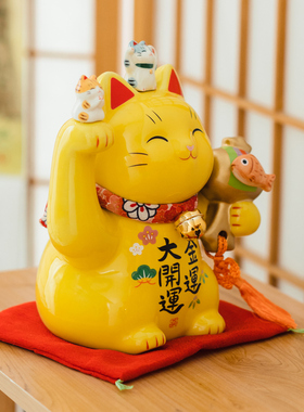 日本药师窑陶瓷招财猫摆件日式