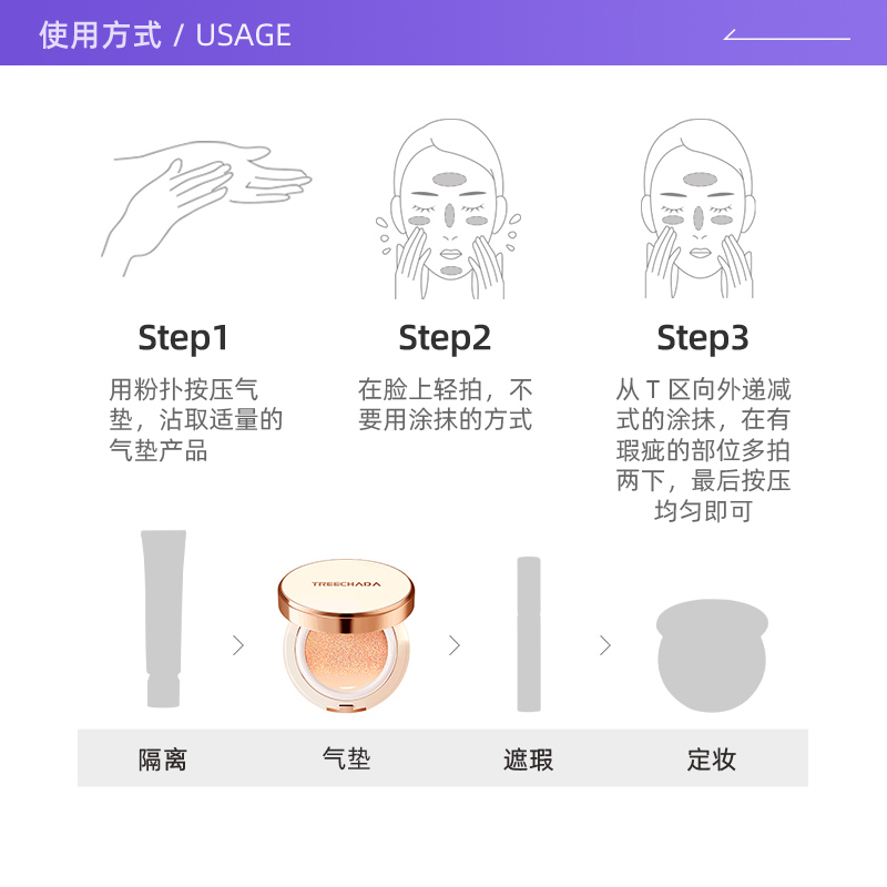 【自营】TREECHADA气垫遮瑕保湿持久防水防汗清爽bb霜30g*1 - 图2