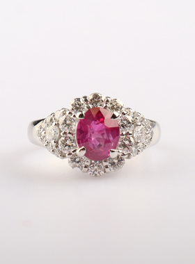 【自营】中古95新日本进口椭圆形切工红宝石钻石铂金900 53号戒指