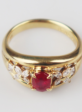 【自营】中古95新日本进口珠宝椭圆形切工红宝石钻石戒指