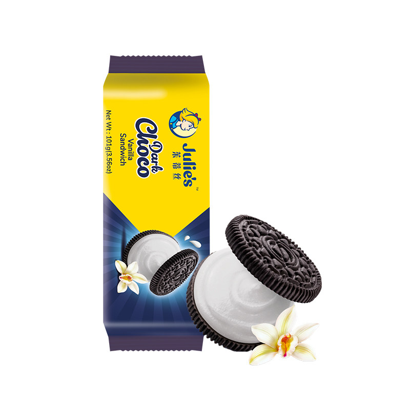 【自营】马来进口julies茱蒂丝巧克力香草味夹心饼干101g休闲零食