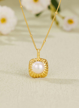 【自营】WEEKISS方形珍珠项链女925纯银毛衣链原创轻奢小众设计感