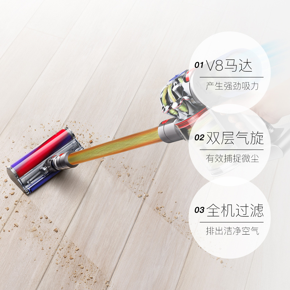 天猫国际进口超市Dyson戴森吸尘器V8Fluffy进口家用除螨大吸力手持车正品保修3