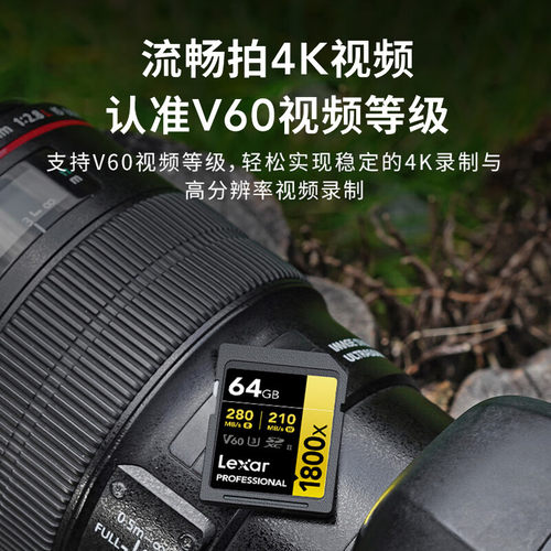 【自营】Lexar雷克沙v60SD卡64g128g256g相机内存卡高速内存储卡-图1