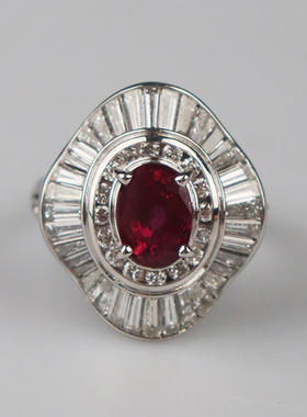 【自营】中古95新日本进口商品椭圆形切工红宝石钻石戒指