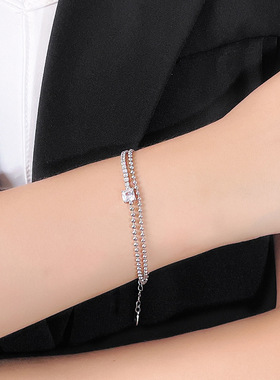 【自营】WEEKISS简约双层拼接圆珠手链女925纯银气质轻奢个性手饰