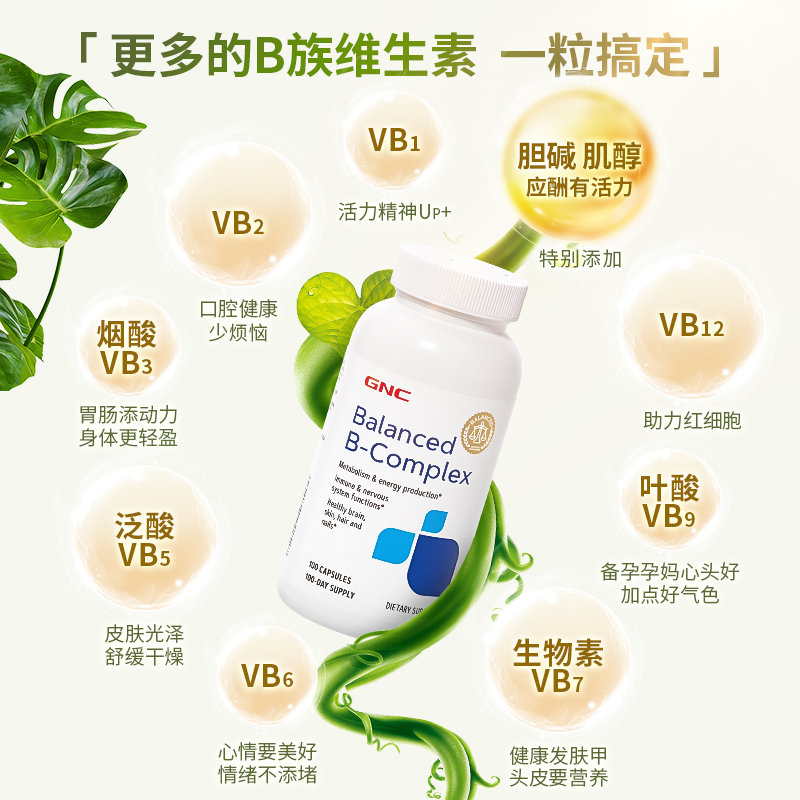 【自营】进口GNC健安喜维生素B族均衡比例复合胶囊VB维B保健维矿