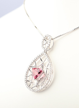 【自营】中古95新日本进口三角形切工碧玺钻石K18白金45cm项链