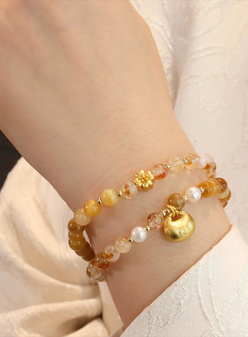 【自营】daisy beauty天然黄塔晶手链虎眼石双圈串珠小胖福手串