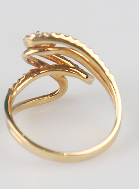 【自营】中古95新日本进口商品艺术群镶钻石戒指K18黄金56号