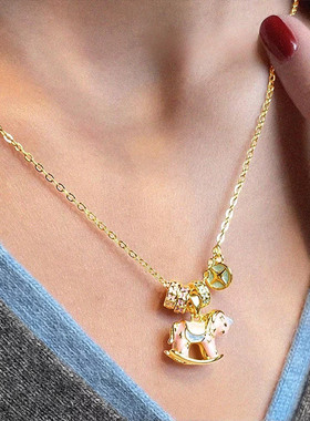 【自营】daisy beauty马上有钱镀18k真金珐琅彩釉可爱小马驹项链