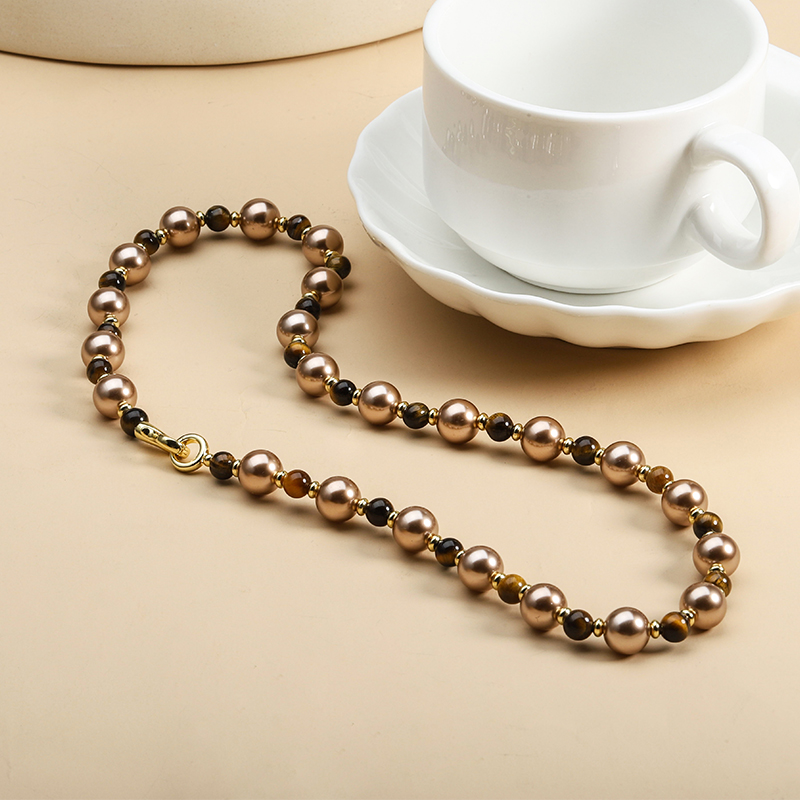 【自营】Idokawa美拉德天然虎眼石仿珍珠项链女2025新款高级感 - 图2