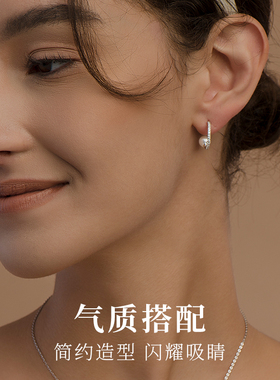 【自营】HEFANG Jewelry/何方珠宝古典芭蕾耳钉 晶莹锆石贝珠点缀