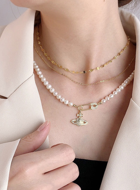 【自营】WEEKISS土星别针项链女925纯银巴洛克珍珠锁骨链时尚轻奢