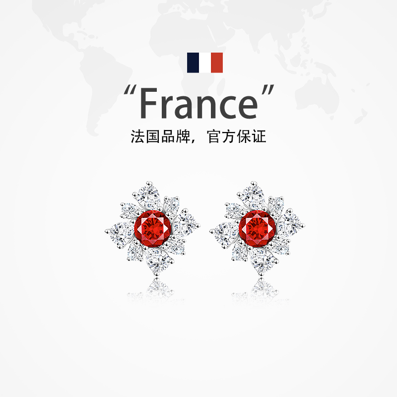 【自营】leqiyuan红宝石耳钉女s925银法式原创设计高级感雪花耳钉 - 图1