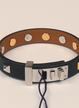 【自营】中古9.0新HERMES爱马仕MINI DOG CLOUS CARRES 手环黑色