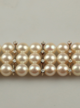 【自营】中古95新MIKIMOTO(御木本)多层海水珍珠钻石手链K18黄金