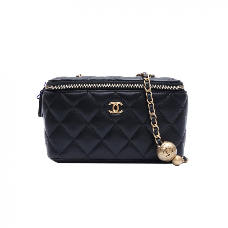 【自营】中古95新Chanel/香奈儿斜挎包金球长盒子链条化妆包金扣